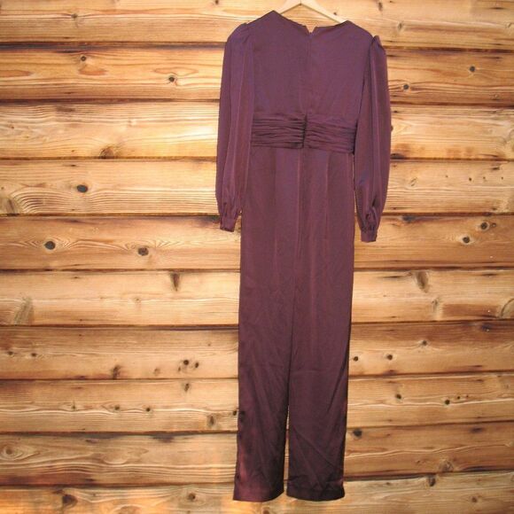 Mac Duggal 2647 Womens Plum Front Twist Puff Sleeve Jumpsuit Pants - Picture 8 of 12